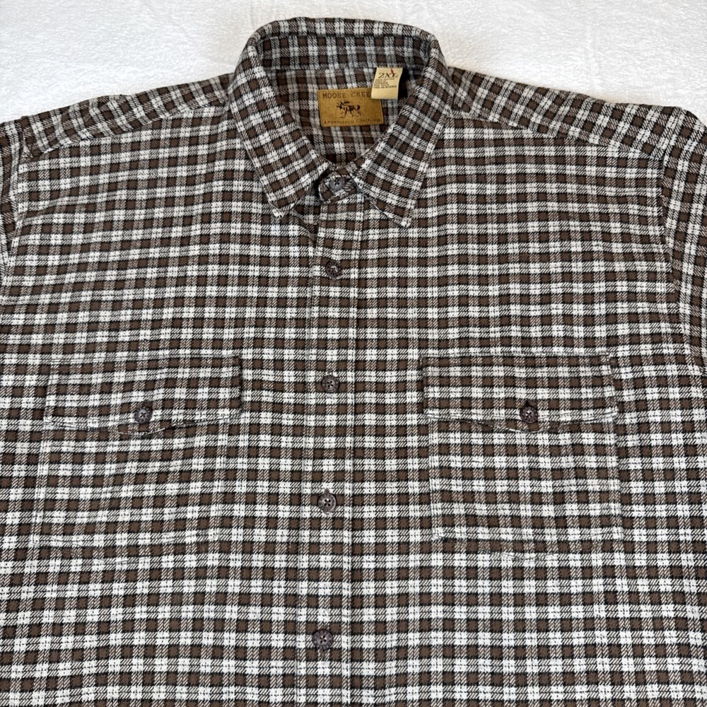 Vintage Moose Creek Shirt Mens 2XL Brown Heavy Flannel Plaid Button‎ Up Cotton